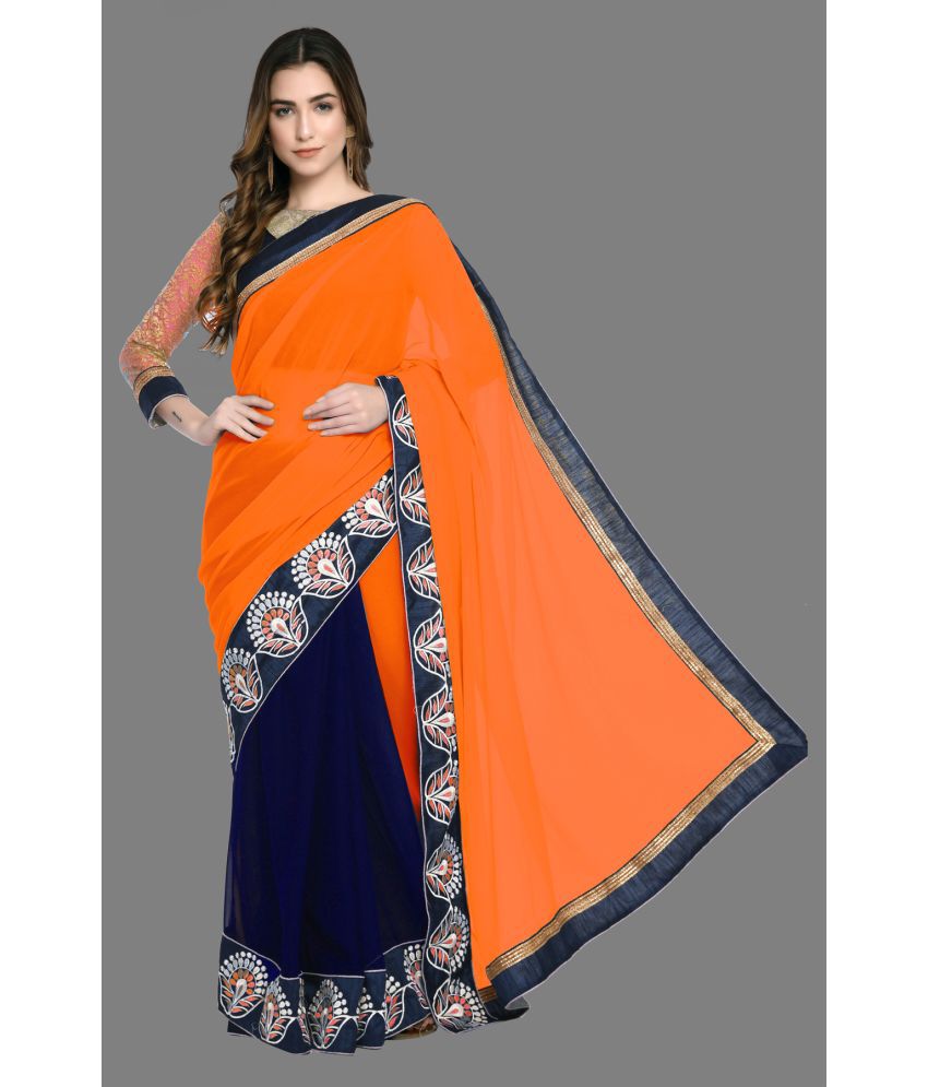     			ofline selection - Orange Georgette Saree With Blouse Piece ( Pack of 1 )