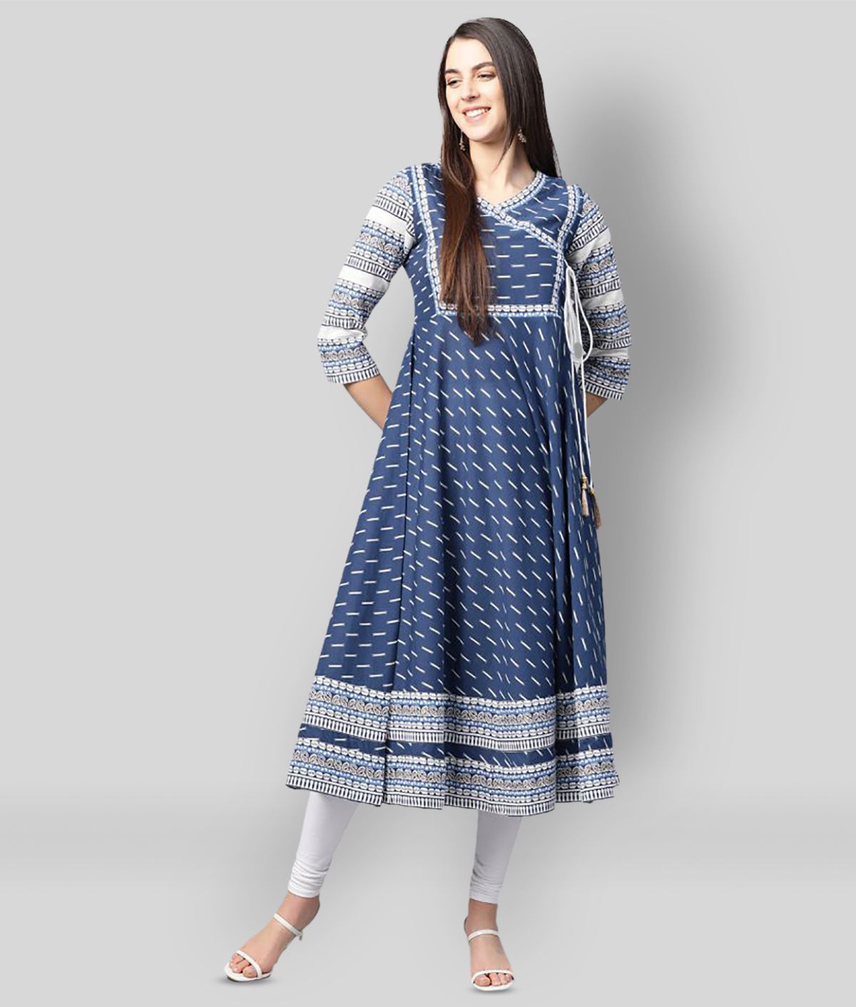     			Yash Gallery - Blue Cotton Women's Angrakha Kurti ( Pack of 1 )