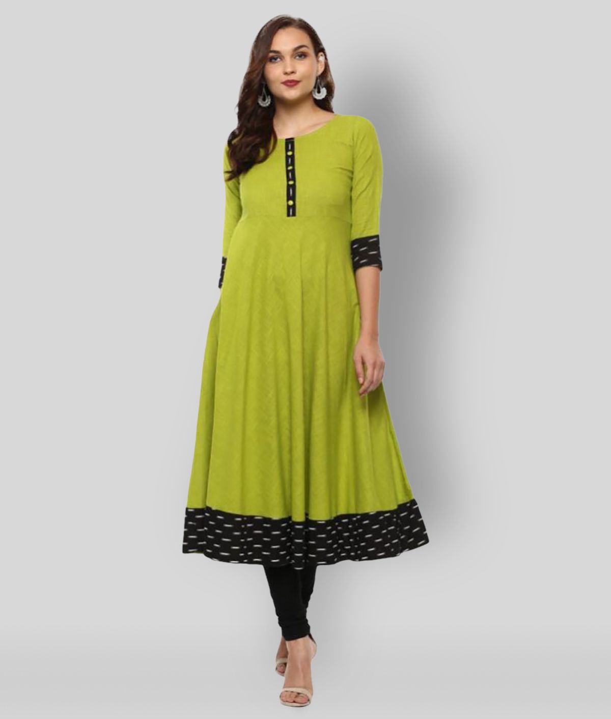     			Yash Gallery Pack of 1 Cotton Solid Flared Women's Kurti - ( Green )