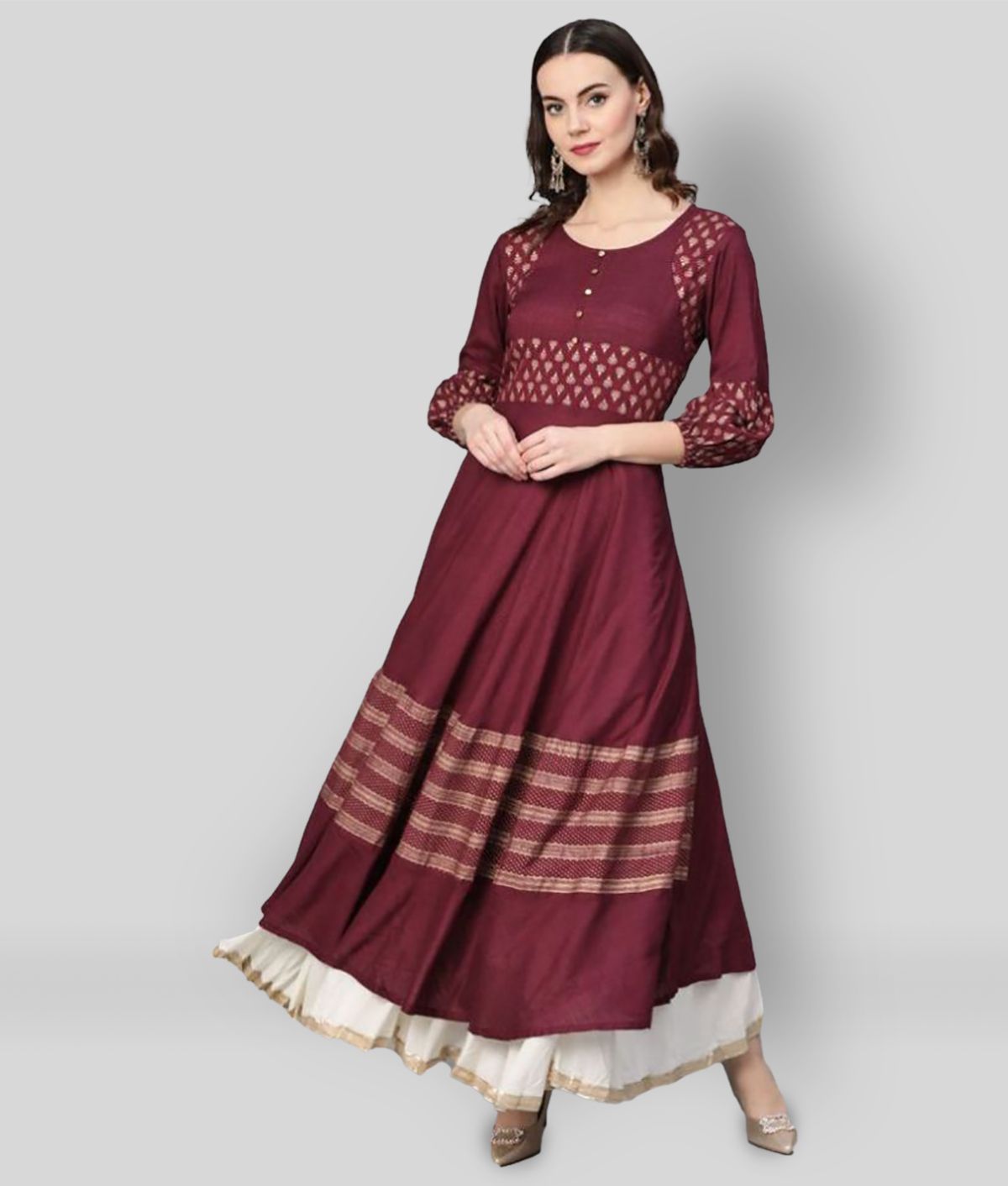     			Yash Gallery - Maroon Rayon Women's Flared Kurti ( Pack of 1 )