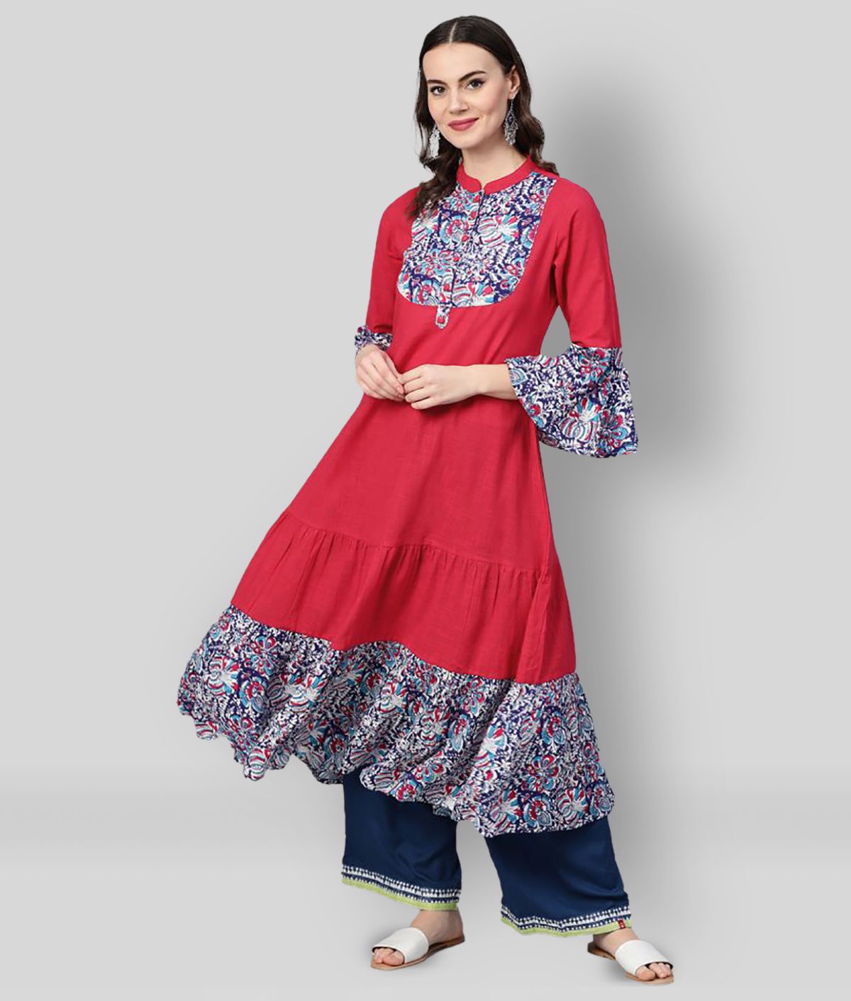     			Yash Gallery - Multicolor Rayon Women's Tiered Flared Kurti ( Pack of 1 )