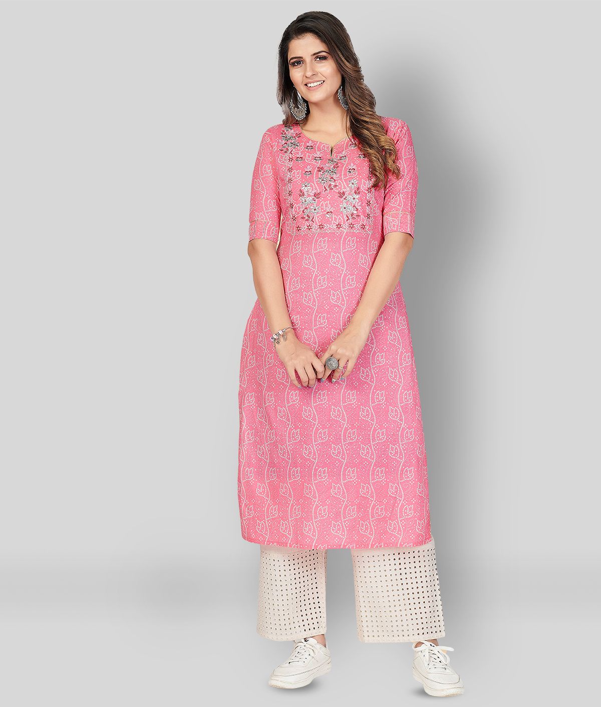     			Vbuyz - Pink Cotton Women's Straight Kurti ( Pack of 1 )