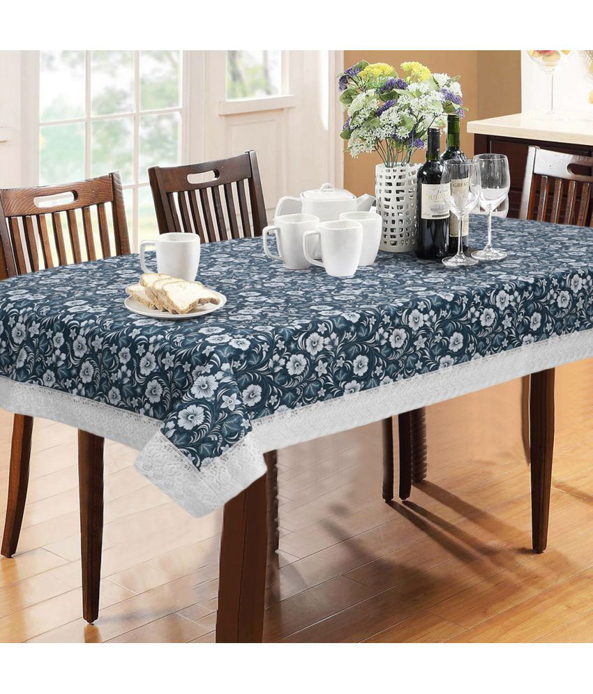     			HOMETALES Blue PVC Table Cover ( Pack of 1 )