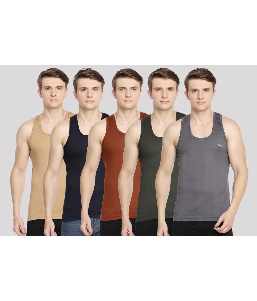     			Pack of 5 Dollar Bigboss Assorted Solid Cotton Blend Men Vest