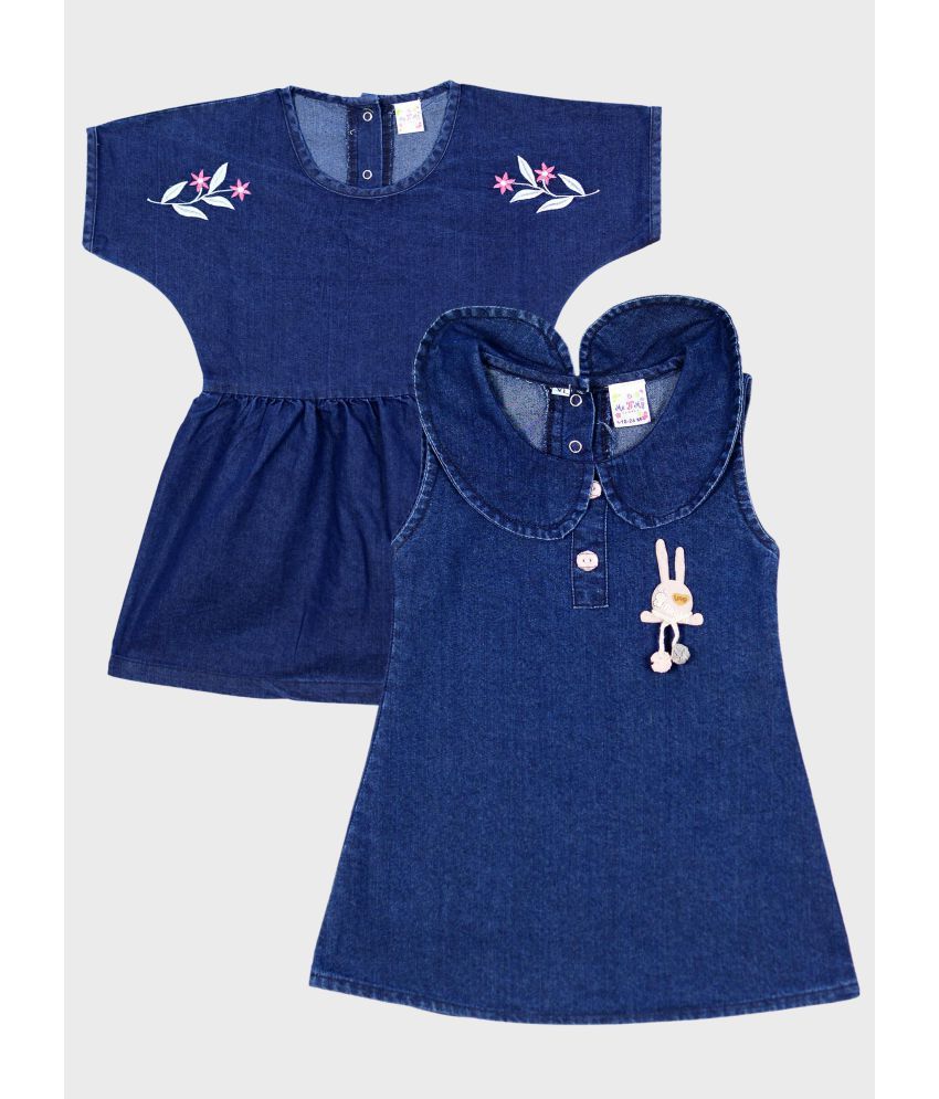     			Me N My CLOSET - Blue Denim Girls Frock ( Pack of 2 )