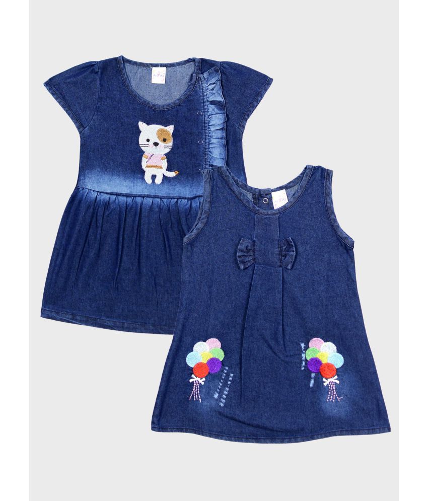     			Me N My CLOSET Denim Frock For Girls ( Pack of 2 , Blue )