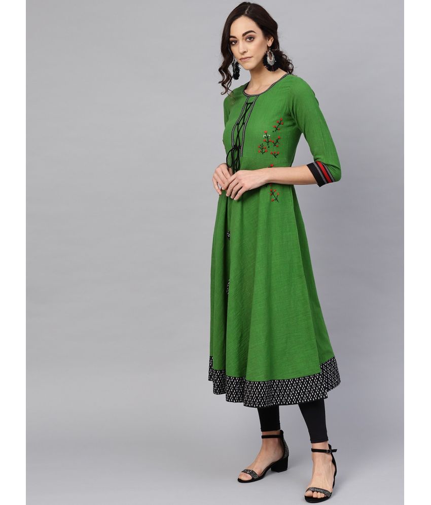     			Yash Gallery - Green Cotton Blend Women's Anarkali Kurti ( Pack of 1 )