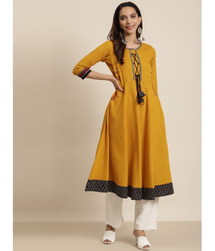     			Yash Gallery - Yellow Cotton Blend Women's Anarkali Kurti ( Pack of 1 )