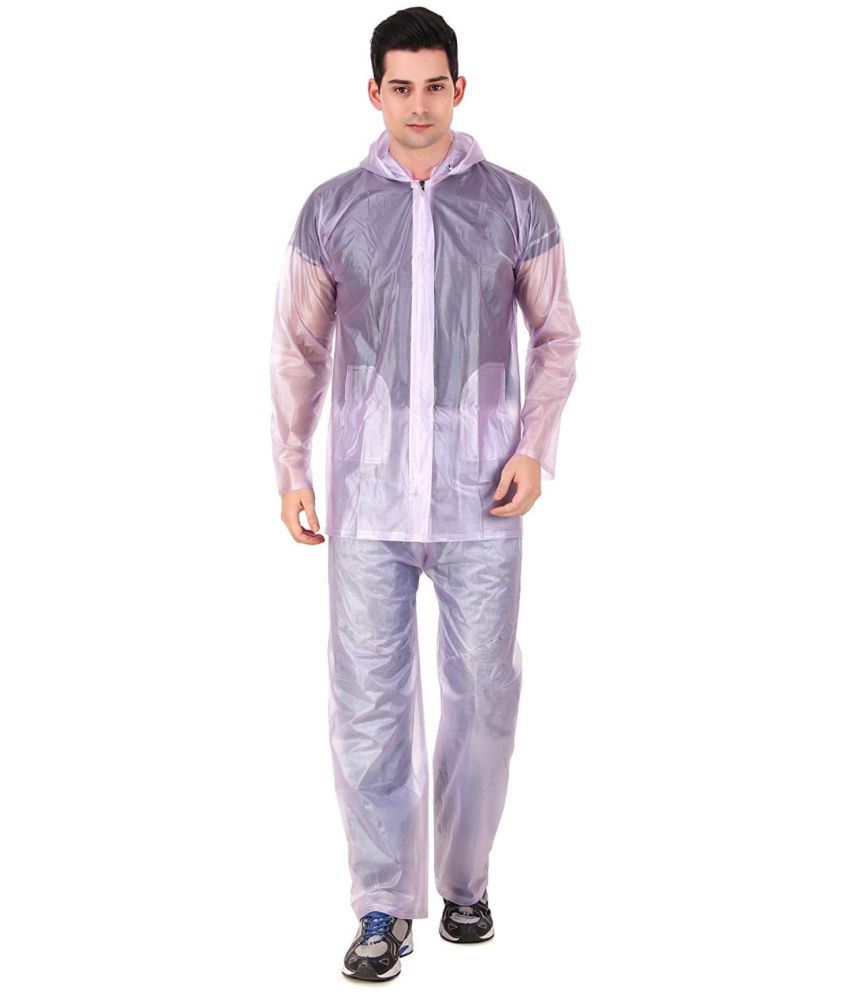 PENYAN PVC Transparent Purple Rain Suit For Man With Cap