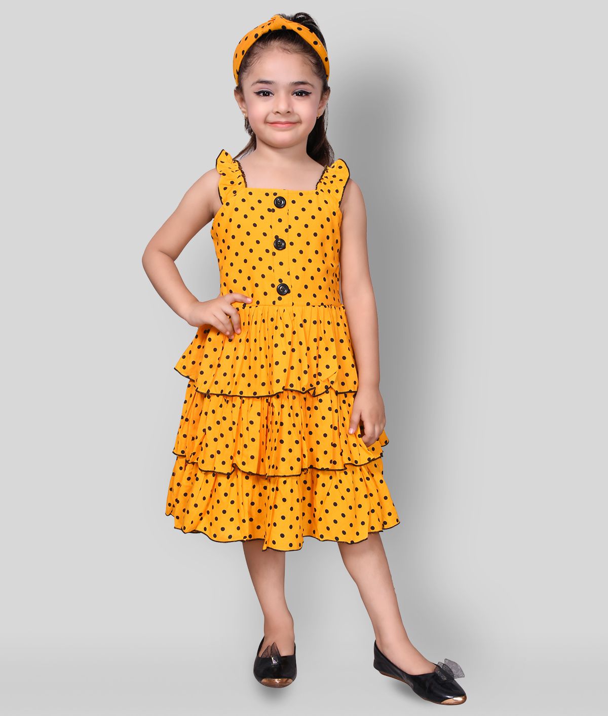     			High Fame - Yellow Rayon Girl's A-line Dress ( Pack of 1 )