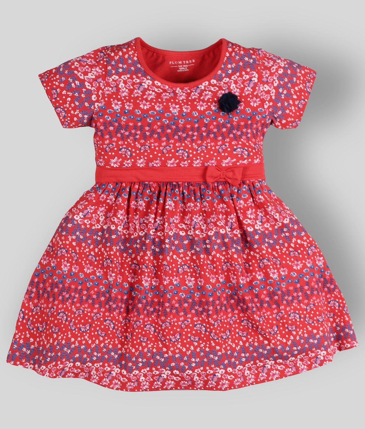     			PLUM TREE - Red 100% Cotton Girl's A-line Dress ( Pack of 1 )