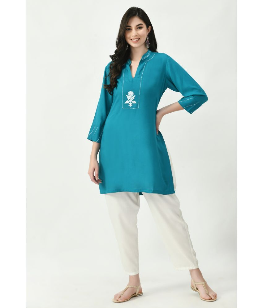     			Anuchaa - Blue Rayon Women's Straight Kurti ( Pack of 1 )