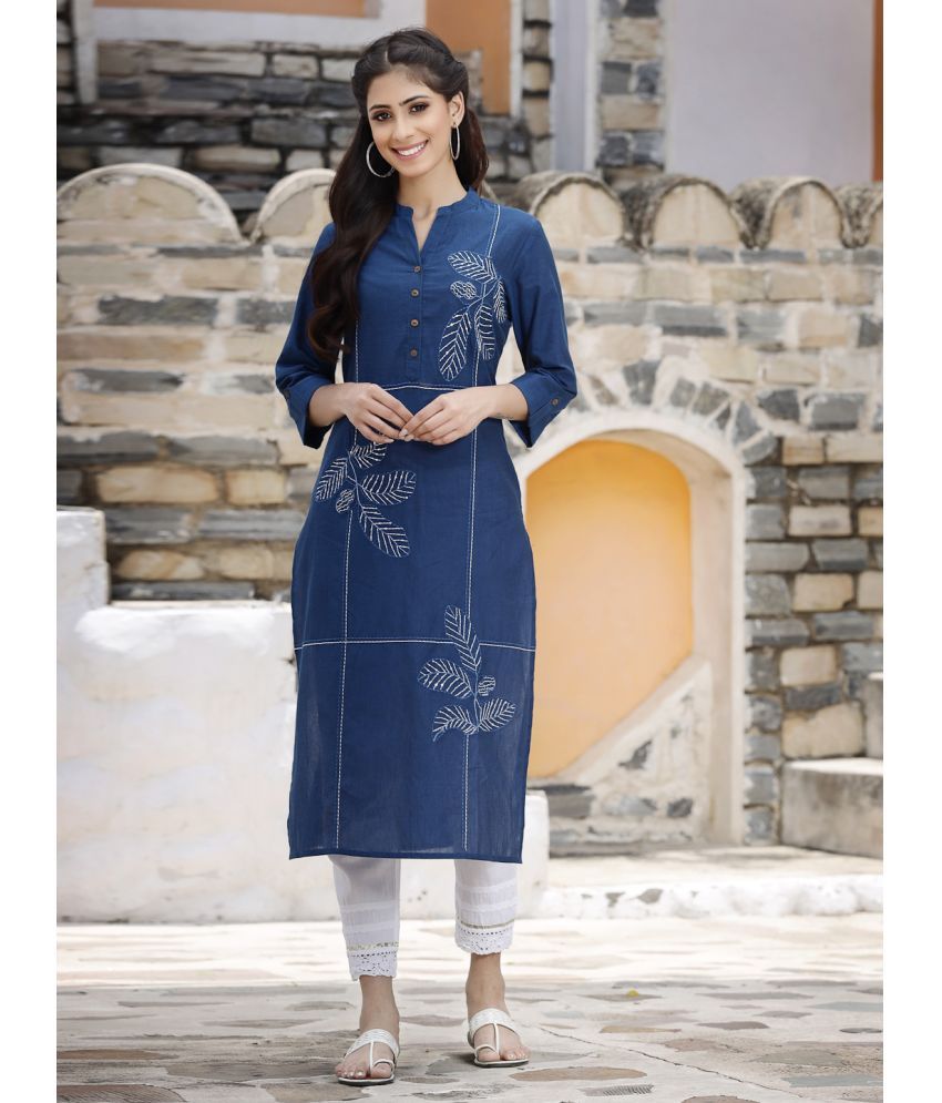     			Juniper - Blue Cotton Women's Straight Kurti ( Pack of 1 )