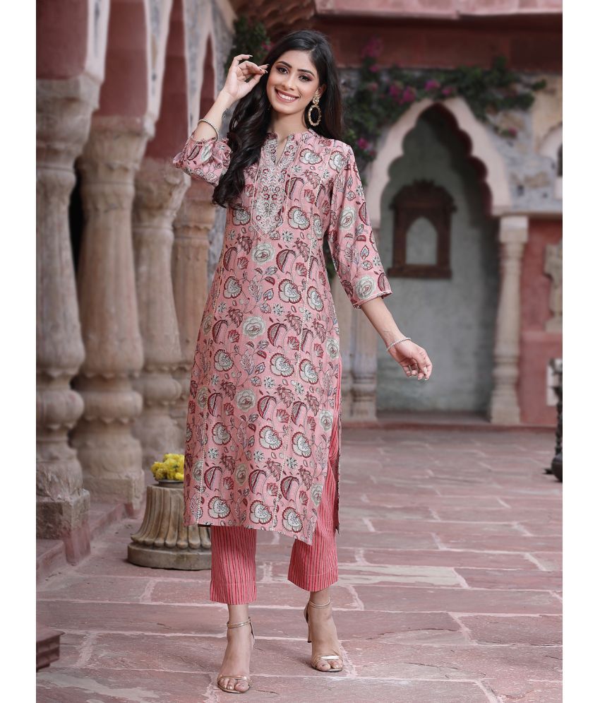     			Juniper - Pink Straight Cotton Blend Women's Stitched Salwar Suit ( Pack of 1 )