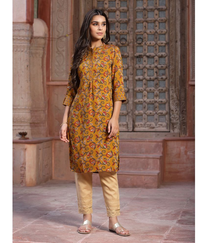     			Juniper - Yellow Cotton Women's Straight Kurti ( Pack of 1 )