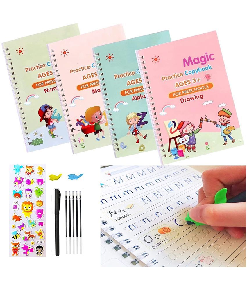     			Magic Practice Copybook for Kids, Calligraphy Pens, Calligraphy Set for Beginners, Reusable Calligraphy for Kids, Handwriting Practice Copybook for Preschoolers (Four Copybook and Magic Pens) (Print may vary)
