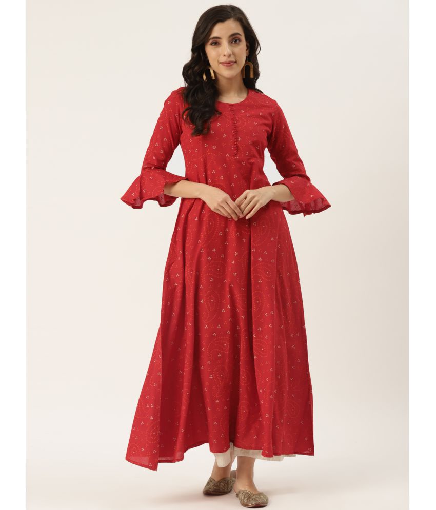     			HISHAM - Red Cotton Blend Women's Flared Kurti ( Pack of 1 )