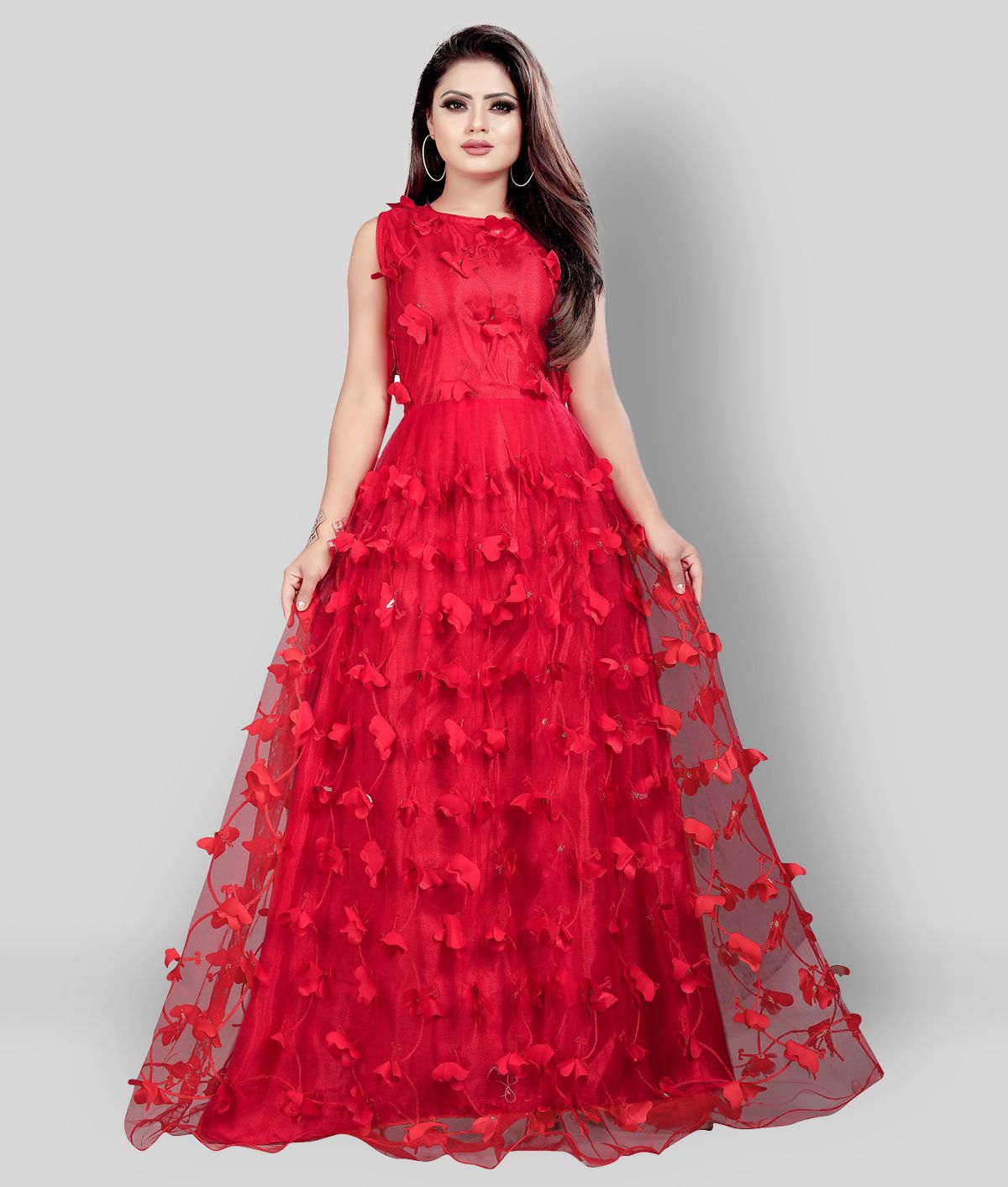     			Aika - Red Anarkali Net Women's Semi Stitched Ethnic Gown ( Pack of 1 )