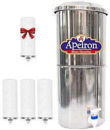 APEIRON STAINLESS STEEL WATER FILTER WITH 3 NEW CANDLES 27 Ltr Gravity Water Purifier