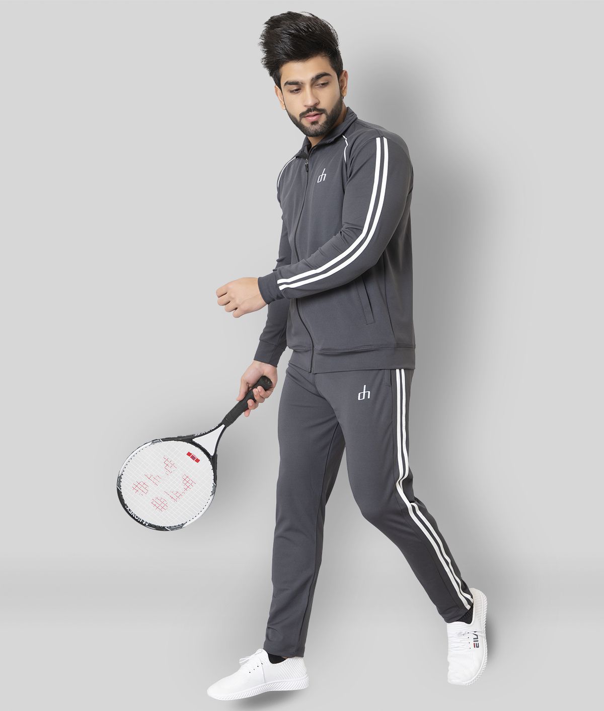 Devhim - Charcoal Polyester Slim Fit Striped Men's Sports Tracksuit ( Pack of 1 )