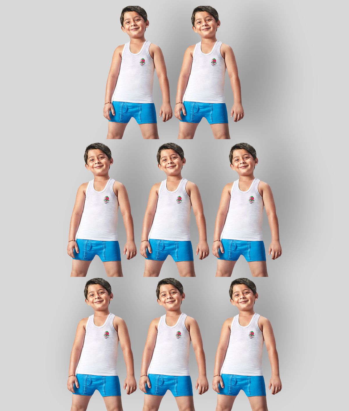     			Dixcy Josh Fine Cotton White Sleeveless Vests for Kids/Boys - Pack of 8