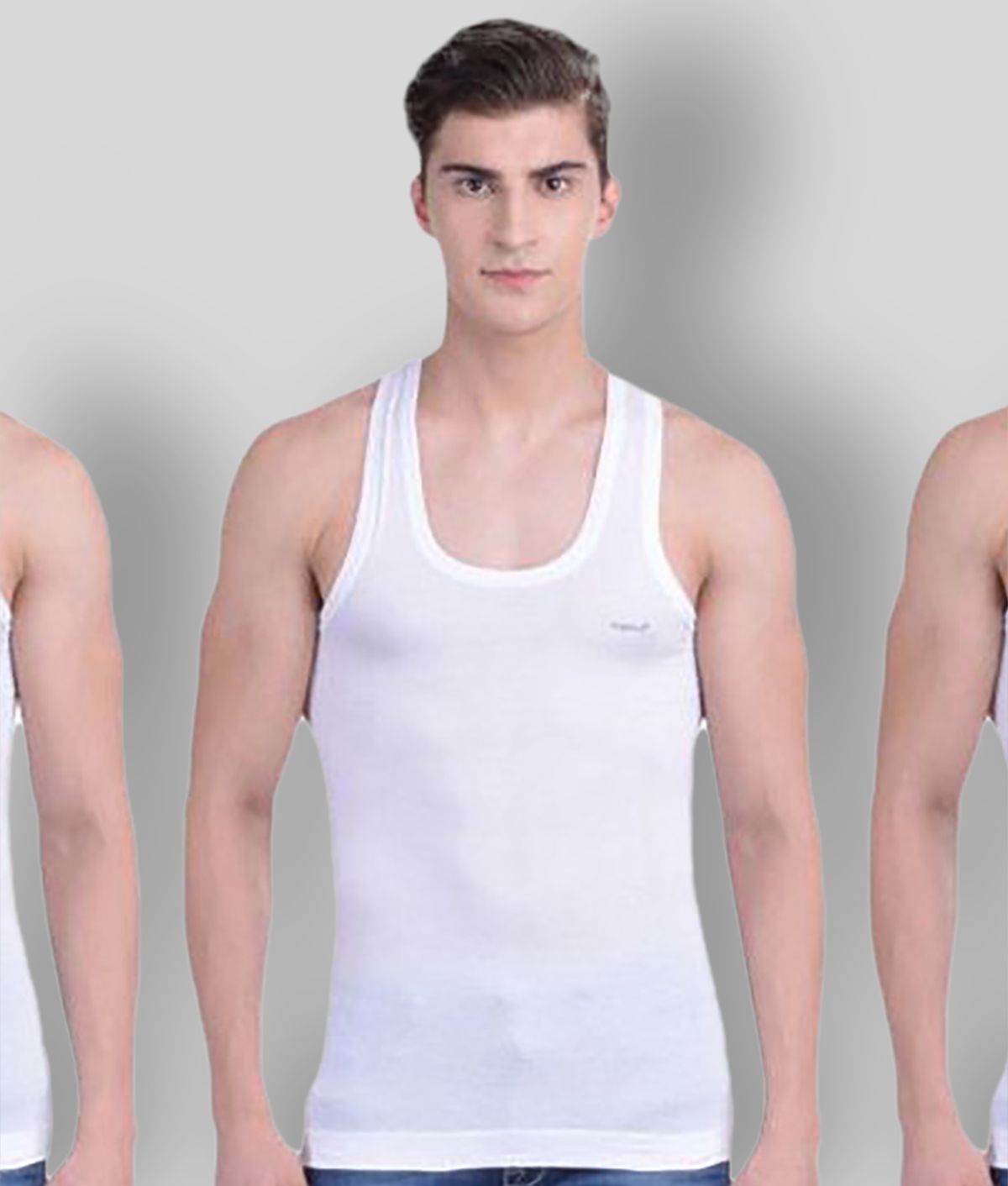     			Pack of 3 Dollar Bigboss White Solid Cotton Blend Men Vest