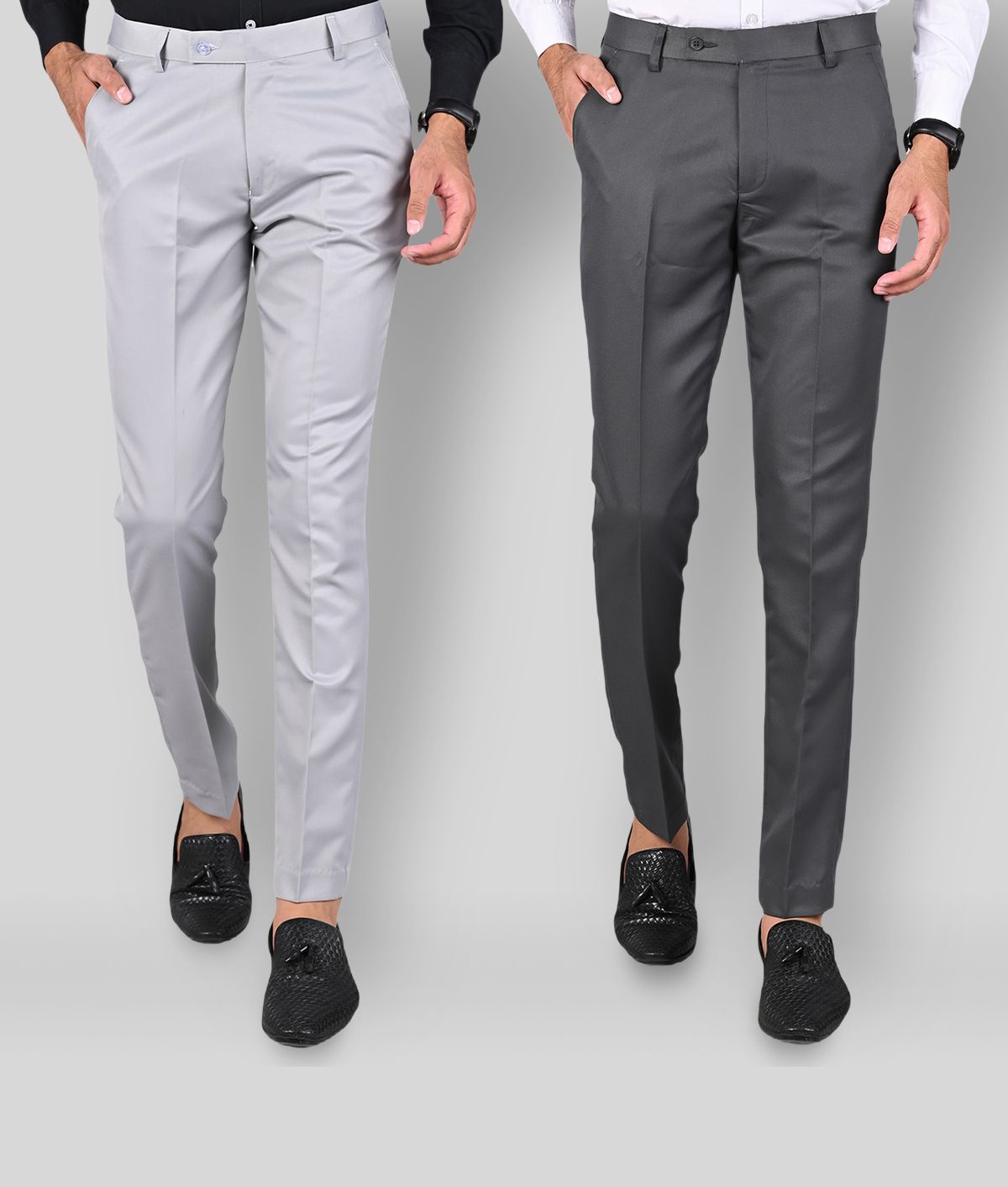     			MANCREW - Dark Grey Polycotton Slim - Fit Men's Formal Pants ( Pack of 2 )