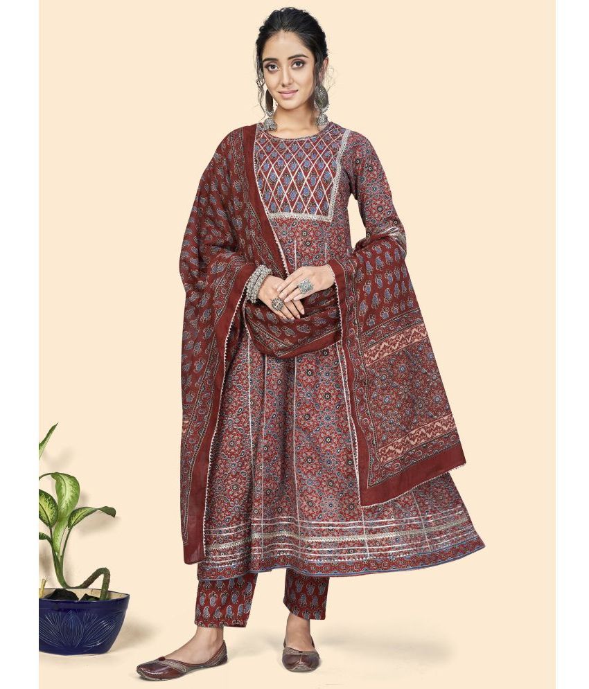     			Vbuyz - Maroon Anarkali Cotton Women's Stitched Salwar Suit ( Pack of 1 )