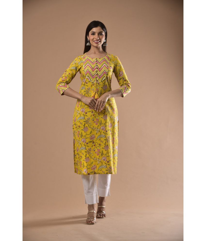     			Swasti - Yellow Cotton Women's Straight Kurti ( Pack of 1 )