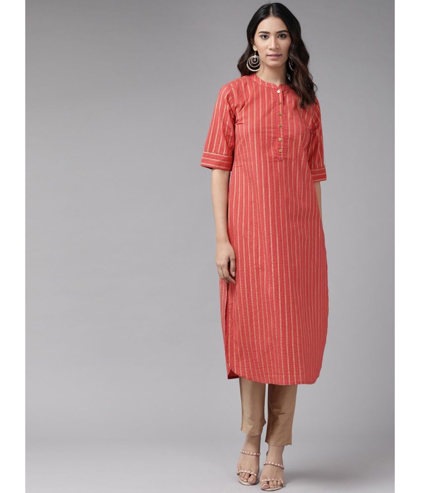     			Yash Gallery Pack of 1 Cotton Blend Striped Straight Women's Kurti - ( Red )