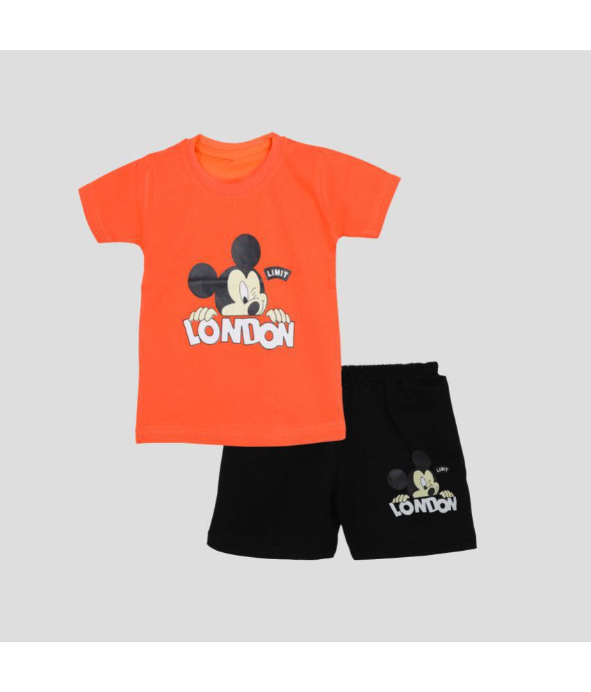     			CATCUB - Orange Cotton Boys T-Shirt & Shorts ( Pack of 1 )