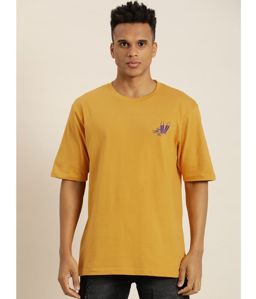     			Difference of Opinion - Yellow Cotton Oversized Fit Men's T-Shirt ( Pack of 1 )