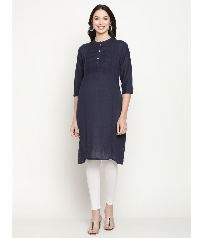     			Queenley - Navy Cotton Blend Women's Straight Kurti ( Pack of 1 )