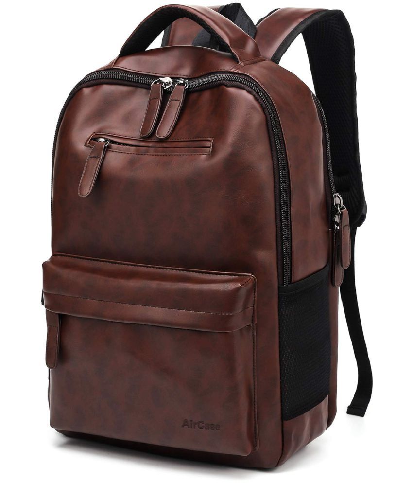     			Aircase - Brown Leather Backpack ( 22 Ltrs )