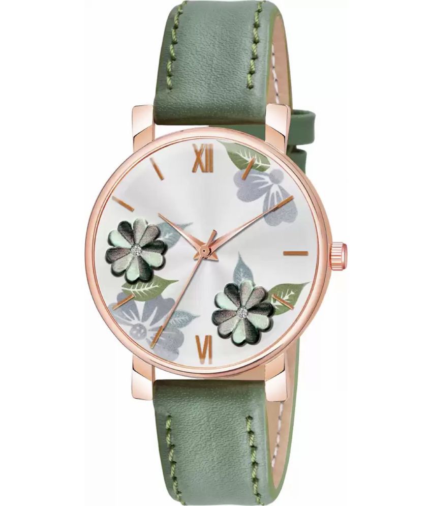     			EMPERO - Green Leather Analog Womens Watch