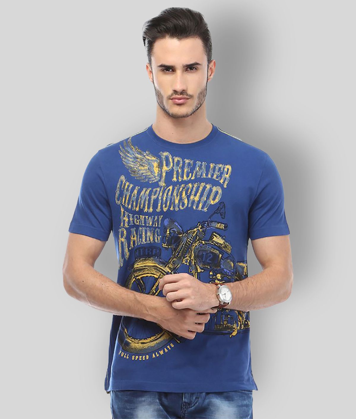     			Huetrap - Blue Cotton Regular Fit Men's T-Shirt ( Pack of 1 )