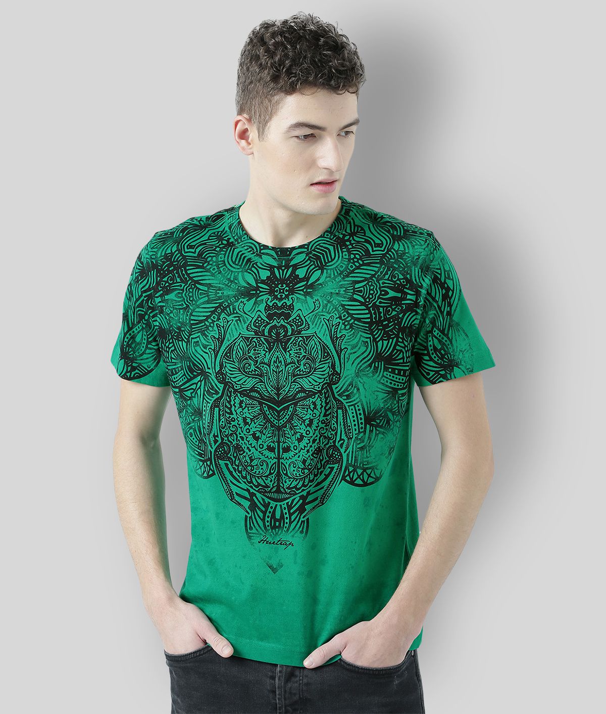     			Huetrap - Green Cotton Regular Fit Men's T-Shirt ( Pack of 1 )