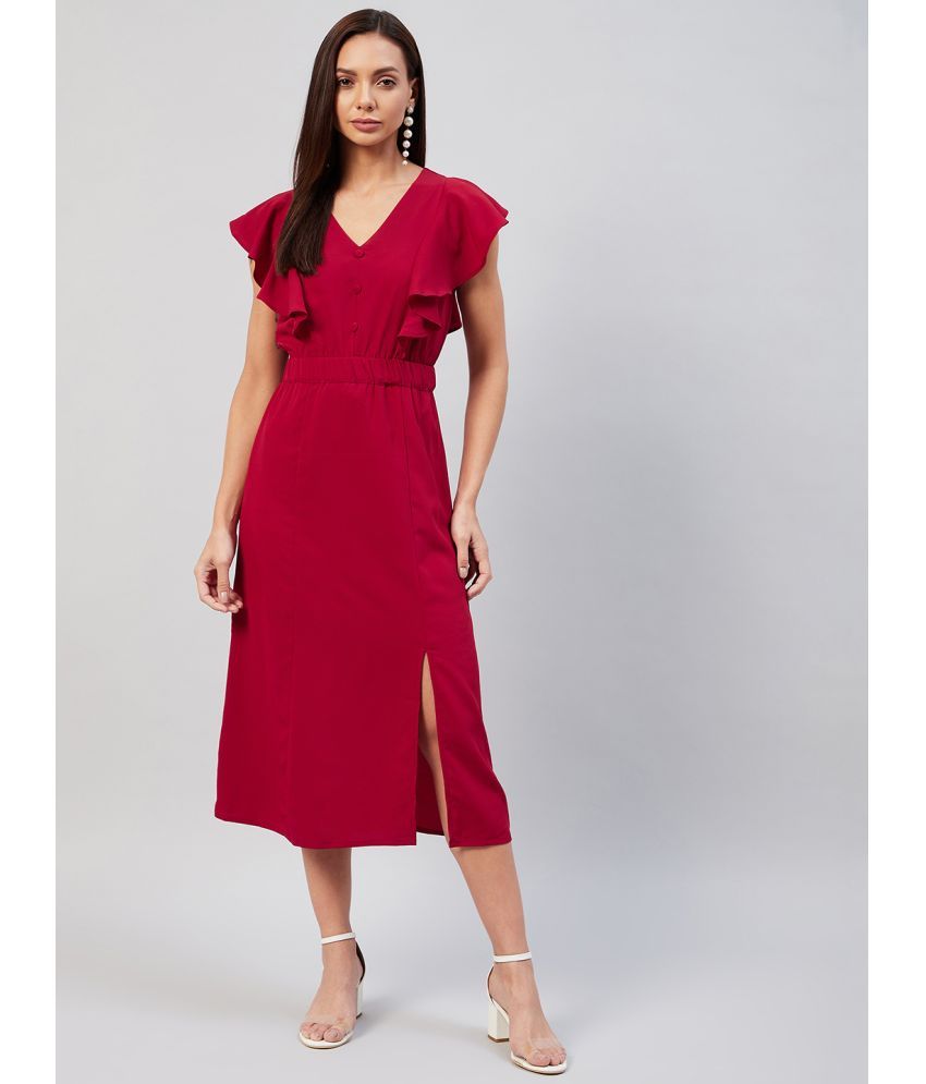     			Rare - Maroon Crepe Women's Side Slit Dress ( Pack of 1 )