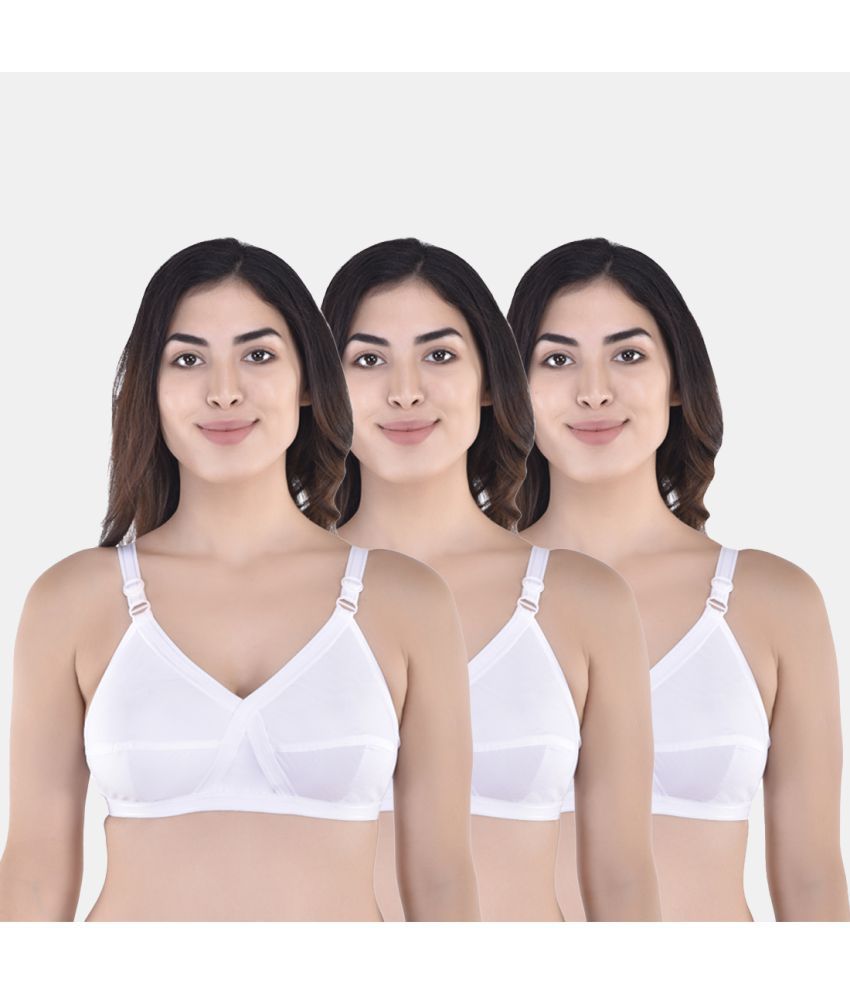     			SK Dreams - White Cotton Non Padded Women's Everyday Bra ( Pack of 3 )