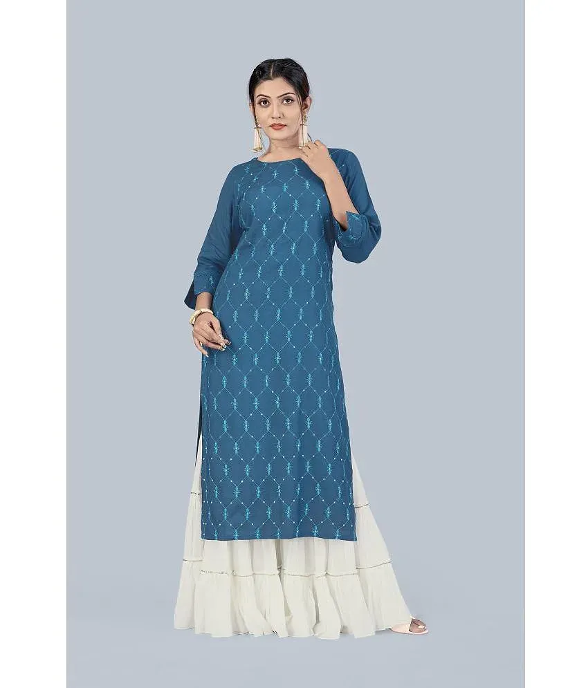 Fashion Dream Blue Rayon Women s Straight Kurti Pack of 1