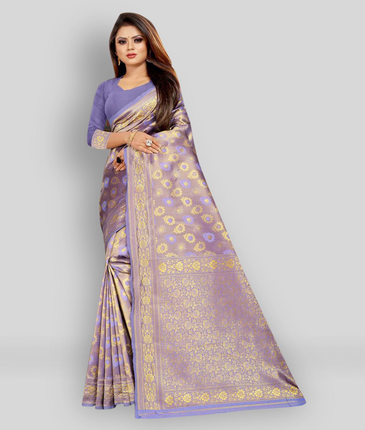     			Gazal Fashions - Purple Banarasi Silk Saree With Blouse Piece (Pack of 1)