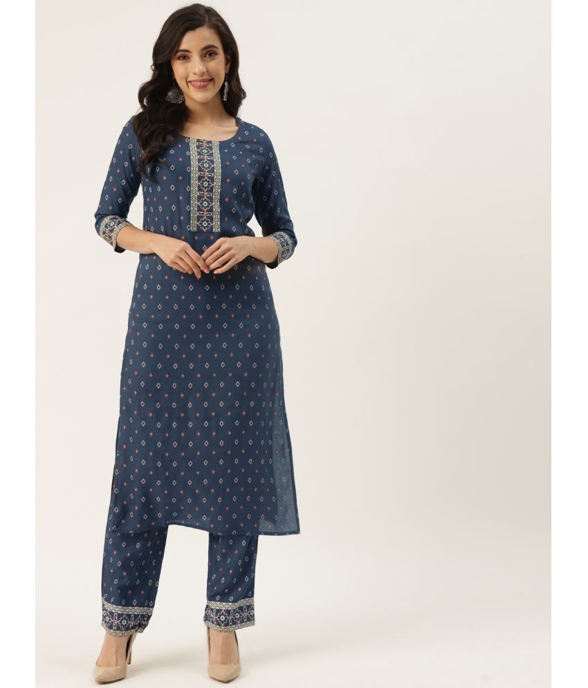     			Kbz - Blue Straight Rayon Women's Stitched Salwar Suit ( Pack of 1 )