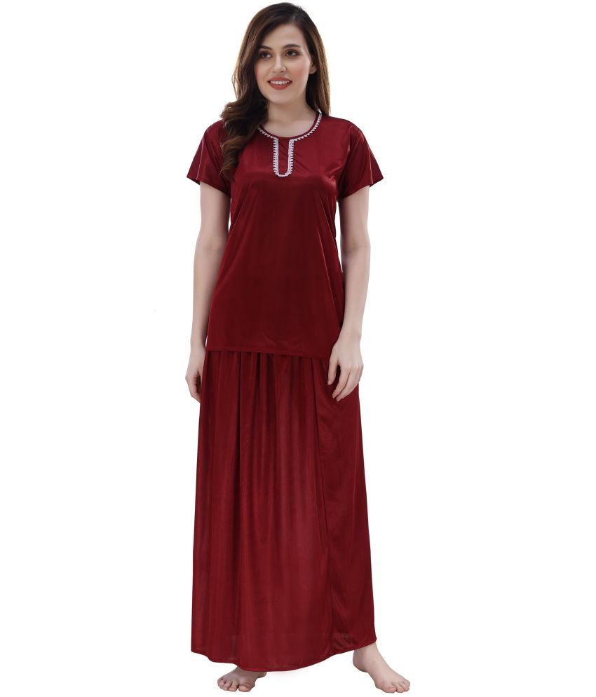     			Romaisa - Maroon Satin Women's Nightwear Night Dress ( Pack of 1 )