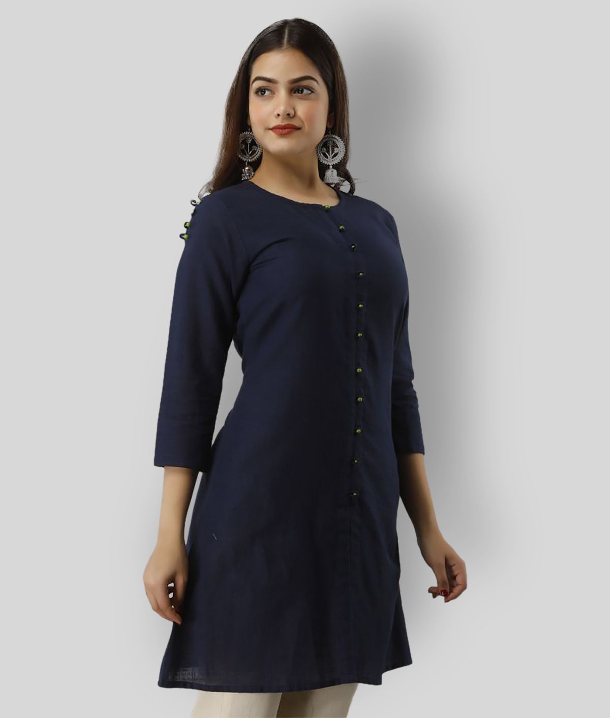     			SVARCHI - Navy Blue Cotton Women's Tunic ( Pack of 1 )