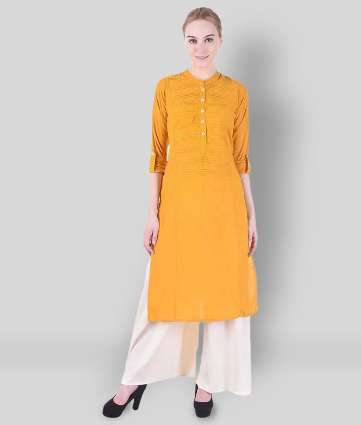     			SVARCHI - Yellow Cotton Blend Women's Straight Kurti