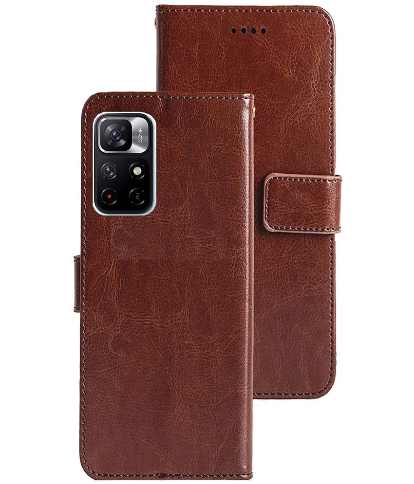     			Doyen Creations - Brown Flip Cover Compatible For Redmi Note 11T ( Pack of 1 )