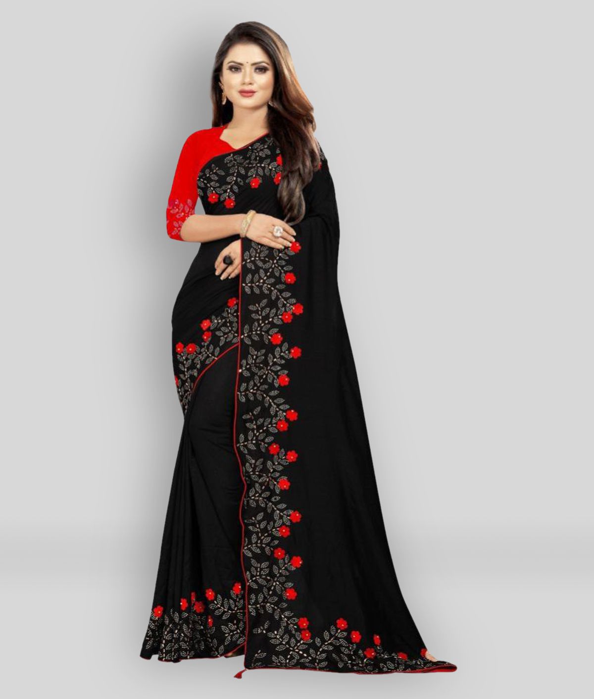     			Gazal Fashions - Black Silk Saree With Blouse Piece (Pack of 1)