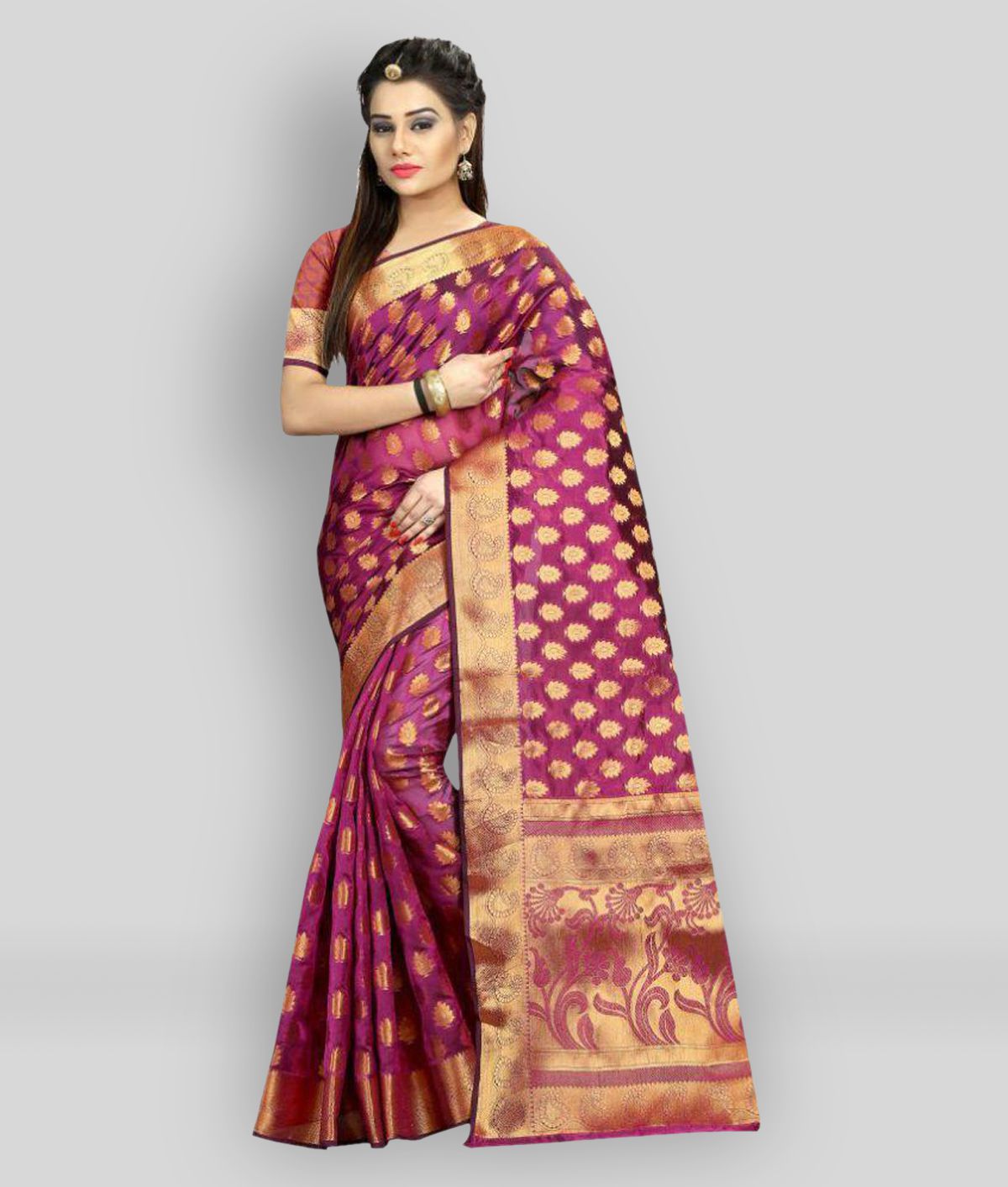     			Gazal Fashions - Pink Banarasi Silk Saree With Blouse Piece (Pack of 1)