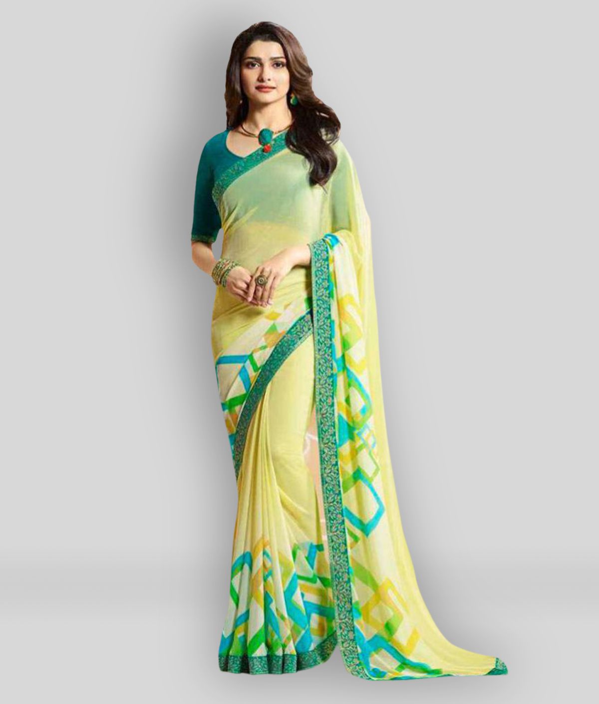     			Gazal Fashions - Yellow Georgette Saree With Blouse Piece (Pack of 1)