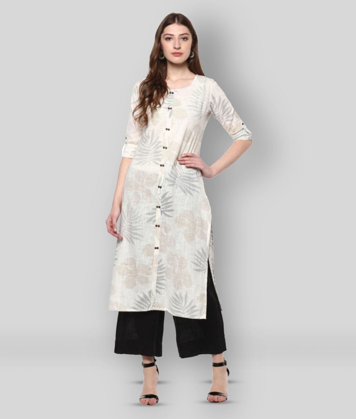     			Janasya - Off White Cotton Women's Straight Kurti ( Pack of 1 )